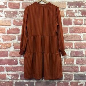 Nanette Lepore Dress Women's 12 Rust Orange Brown Striped Casual Career Popover
